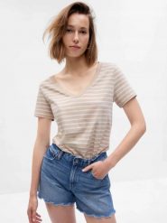 T-SHIRT DAMSKI KOSZULKA W PASKI 1 BAWEŁNA GAP VINTAGE. Brązowe bluzki sportowe damskie GAP, uniwersalny, z bawełny, bez kołnierzyka, bez ramiączek. Za 144.60 zł.