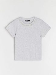 Bawełniana jednolita koszulka z krótkim rękawem - szary. Szare t-shirty damskie Sinsay, l, bez wzorów, z bawełny, bez kołnierzyka. Za 25.99 zł.