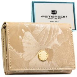Beżowy portfel damski ze skóry naturalnej i ekologicznej z systemem RFID Peterson PTN PS445-MLF. Brązowe portfele damskie Peterson, z aplikacjami, ze skóry. Za 89.99 zł.