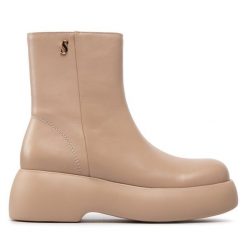 Botki Simple. Brązowe botki damskie Simple, bez obcasa, na koturnie, bez zapięcia. Za 479.99 zł.