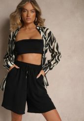 Czarne Szorty z Bawełną High Waist Ozdobione Sznurkiem Talanisse. Czarne szorty damskie Renee, z aplikacjami, z bawełny, eleganckie, z podwyższonym stanem. Za 39.99 zł.