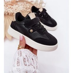 Buty Sportowe Sneakersy Dziewczęce Na Rzep Czarne. Czarne buty sportowe dziewczęce bez wzorów, ze skóry, bez zapięcia. Za 122.08 zł.