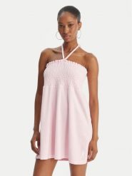 Juicy Couture Sukienka letnia Smocked Terry JCGED126007 Różowy Regular Fit. Czerwone sukienki damskie Juicy Couture, na lato, s, bez wzorów, bez kołnierzyka, bez ramiączek. Za 299.99 zł.