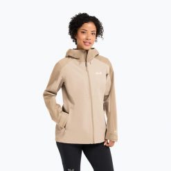 Kurtka przeciwdeszczowa damska Jack Wolfskin Wildbound 2L. Brązowe kurtki przeciwdeszczowe damskie Jack Wolfskin, l, bez kaptura. Za 569.99 zł.