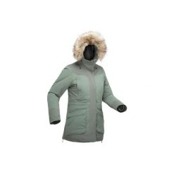 Kurtka turystyczna zimowa SH500 ultra-warm damska khaki. Brązowe kurtki damskie QUECHUA, na zimę, m, bez wzorów, z materiału, bez kaptura. Za 399.99 zł.