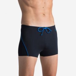 Bokserki pływackie męskie Nabaiji 100 Plus. Czarne kąpielówki męskie Decathlon, m, bez wzorów, z materiału, do pływania. Za 39.99 zł.