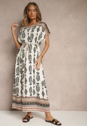 Biała Wiskozowa Sukienka o Pudełkowym Kroju w Etniczny Print Miriliana. Białe sukienki damskie Renee, na co dzień, xl, z aplikacjami, z jeansu, eleganckie, bez kołnierzyka, bez ramiączek, maxi, kopertowe. Za 69.99 zł.