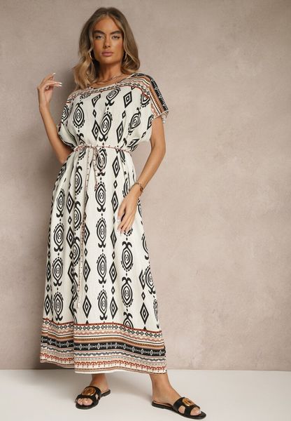 Biała Wiskozowa Sukienka o Pudełkowym Kroju w Etniczny Print Miriliana. Białe sukienki damskie Renee, na co dzień, xl, z aplikacjami, z jeansu, eleganckie, bez kołnierzyka, bez ramiączek, maxi, kopertowe. Za 69.99 zł.