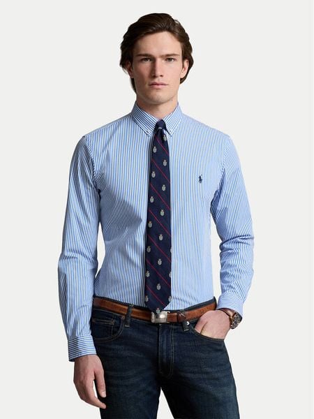 Polo Ralph Lauren Koszula 710929344001 Niebieski Slim Fit. Niebieskie koszule męskie Polo Ralph Lauren, m, bez wzorów, z bawełny, bez kołnierzyka, bez ramiączek. Za 689.99 zł.