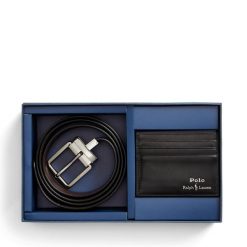 Zestaw etui na karty i pasek Polo Ralph Lauren. Czarne paski męskie Polo Ralph Lauren, bez wzorów. Za 639.99 zł.