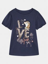 Guess T-Shirt K4RI16 K6YW4 Granatowy Regular Fit. Niebieskie koszulki dziewczęce Guess, m, z aplikacjami, z bawełny, bez ramiączek. Za 129.99 zł.