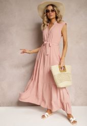 Ciemnoróżowa Sukienka z Paskiem w Talii o Rozkloszowanym Fasonie bez Rękawów Ellasin. Czerwone sukienki damskie Renee, na co dzień, l, bez wzorów, eleganckie, bez kołnierzyka, bez ramiączek, maxi, proste. W wyprzedaży za 69.99 zł.