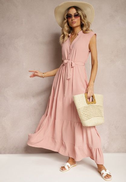 Ciemnoróżowa Sukienka z Paskiem w Talii o Rozkloszowanym Fasonie bez Rękawów Ellasin. Czerwone sukienki damskie Renee, na co dzień, l, bez wzorów, eleganckie, bez kołnierzyka, bez ramiączek, maxi, proste. W wyprzedaży za 69.99 zł.