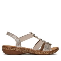 Sandały Rieker. Szare sandały damskie Rieker, bez wzorów, bez obcasa, na płaskiej podeszwie. Za 299.99 zł.