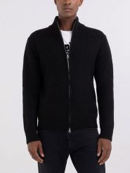 Replay Kardigan w kolorze czarnym rozmiar: M. Czarne kardigany męskie Replay, m, bez wzorów, z wełny, bez kołnierzyka. Za 369.84 zł.