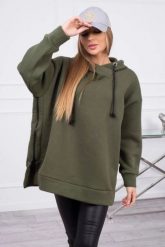 Bluza ocieplana z suwakiem na boku khaki. Brązowe bluzy z kapturem damskie KESI, l, z bawełny. Za 250.94 zł.