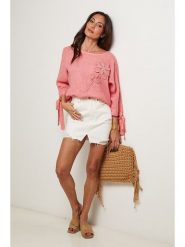 Le Monde du Lin Lniana bluzka w kolorze jasnoróżowym rozmiar: 34/36. Różowe bluzki damskie Le Monde du Lin, bez wzorów, ze lnu, bez kołnierzyka, bez ramiączek. Za 121.99 zł.