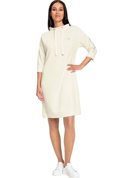 Heine Sukienka w kolorze kremowym rozmiar: 46. Brązowe sukienki damskie Heine, na co dzień, bez wzorów, bez kołnierzyka, bez ramiączek, midi, proste. Za 91.34 zł.