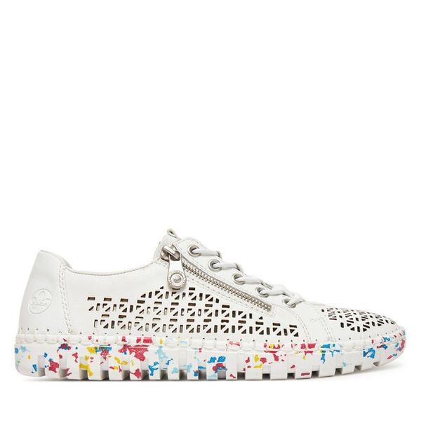 Półbuty Rieker. Białe półbuty damskie Rieker, bez wzorów, bez obcasa, na płaskiej podeszwie. Za 239.99 zł.