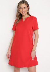 Czerwona Sukienka Trapezowa Mini z Kieszeniami Hreona. Czerwone sukienki damskie Born2be, l, bez wzorów, bez kołnierzyka, bez ramiączek, mini, trapezowe. Za 89.99 zł.