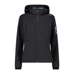 Kurtka damska turystyczna CMP 39A5006. Czarne kurtki damskie CMP, xs, bez wzorów, z softshellu, bez kaptura. Za 404.70 zł.