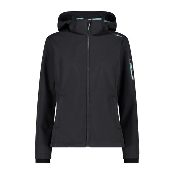 Kurtka damska turystyczna CMP 39A5006. Czarne kurtki damskie CMP, xs, bez wzorów, z softshellu, bez kaptura. Za 404.70 zł.