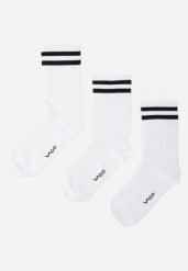 Białe Bawełniane Skarpety za Kostkę 3-Pack z Paskami i Napisem Bedli. Białe skarpetki damskie Renee, bez wzorów, z bawełny. Za 29.99 zł.