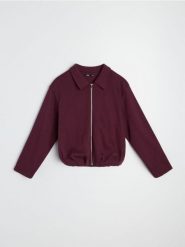 Bluza z bawełną z zamkiem i kołnierzykiem - bordowy. Czerwone bluzy bez kaptura damskie Sinsay, l, z bawełny. Za 59.99 zł.