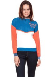 DAMSKI SWETER WRANGLER POINTELLE KNIT DEEP WATER W8106PXDF 112132223. Białe swetry klasyczne damskie Wrangler, xs, bez kołnierzyka. W wyprzedaży za 69.99 zł.