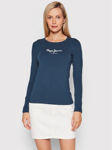 Pepe Jeans Bluzka New Virginia PL505203 Granatowy Slim Fit. Niebieskie bluzki damskie Pepe Jeans, xs, bez wzorów, z bawełny, bez ramiączek. Za 89.99 zł.