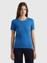 Benetton Koszulka w kolorze niebieskim rozmiar: XL. Niebieskie bluzki damskie Benetton, xl, bez wzorów, z bawełny, bez kołnierzyka. Za 48.28 zł.