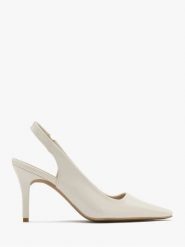 Lakierowane kremowe czółenka typu slingback. Brązowe czółenka damskie Ryłko, bez wzorów, z gumy, bez obcasa, na szpilce. Za 349.99 zł.