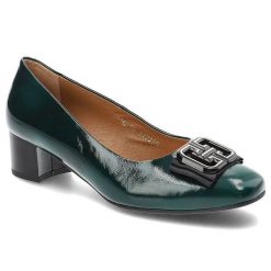 Zielone Czółenka Clasicco Damskie Eleganckie Obuwie. Zielone czółenka damskie Clasicco, z aplikacjami, ze skóry, bez obcasa. Za 389.00 zł.