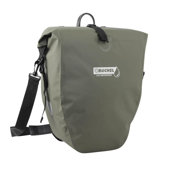 Pojedyncza Torba Rowerowa 100% Wodoodporna 25,4 Litra - Zielona. Zielone torebki klasyczne damskie BÜCHEL, bez wzorów, bez dodatków. Za 182.49 zł.