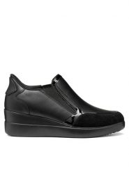 Geox Półbuty D Stardust Plus D680QA 5422 C9999 Czarny. Czarne półbuty damskie Geox, bez wzorów, ze skóry, bez obcasa, na koturnie. Za 449.99 zł.