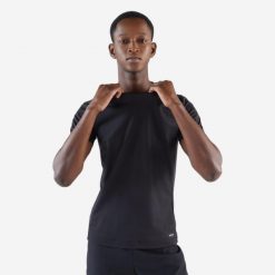 Koszulka do biegania męska Kiprun 100 Dry. Czarne t-shirty sportowe męskie Decathlon, m, z bawełny, bez ramiączek, do biegania. Za 29.99 zł.