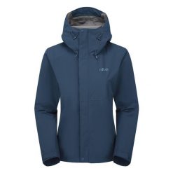 Kurtka przeciwdeszczowa damska Rab Women's Downpour Jacket z kapturem. Niebieskie kurtki damskie RAB, s, bez wzorów, z kapturem. Za 471.99 zł.