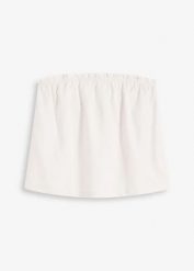 Top z mieszanki lnu. Białe topy damskie bonprix, bez wzorów, bez kołnierzyka. Za 37.99 zł.