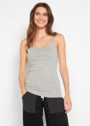 Bawełniany top na cienkich ramiączkach (3 szt.). Białe topy damskie bonprix, bez wzorów, z bawełny, bez kołnierzyka. Za 69.99 zł.