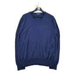Sweter męski V Neck Polo Ralph Lauren. Niebieskie swetry męskie Ralph Lauren, l, bez wzorów, z dzianiny, bez kołnierzyka. Za 149.06 zł.