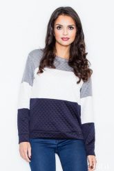 Granatowo-biała Klasyczna Prosta Pikowana Bluza. Białe bluzy bez kaptura damskie Figl, xl, z elastanu. Za 199.00 zł.
