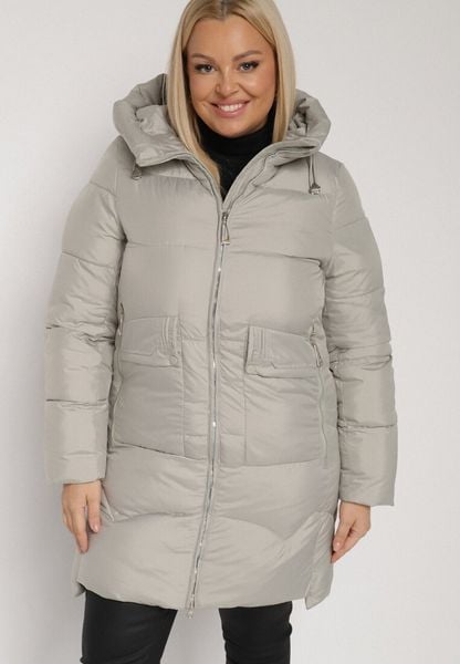 Jasnozielona Długa Pikowana Kurtka z Nieodpinanym Kapturem Mevessia. Zielone kurtki damskie Born2be, l, bez wzorów, z jeansu. Za 239.99 zł.