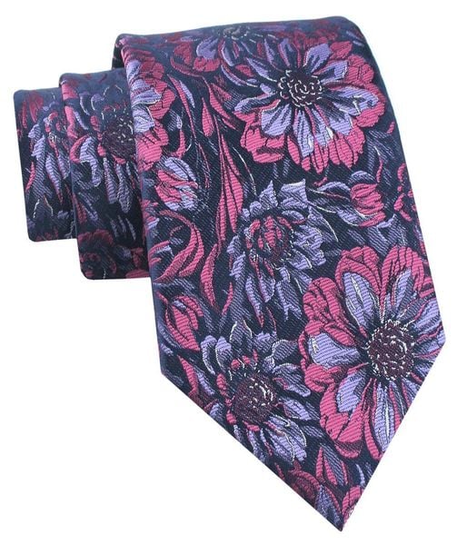 Krawat Męski - Chattier - Odcienie Fioletu i Różu, Duże Kwiaty. Czerwone krawaty i muchy męskie Chattier, bez wzorów, z tkaniny, eleganckie. Za 49.00 zł.