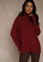 Bordowy Golf o Fasonie Klasycznego Swetra z Domieszką Kaszmiru Rorilaine. Czerwone golfy damskie Renee, uniwersalny, z aplikacjami, z kaszmiru, bez ramiączek. Za 129.99 zł.