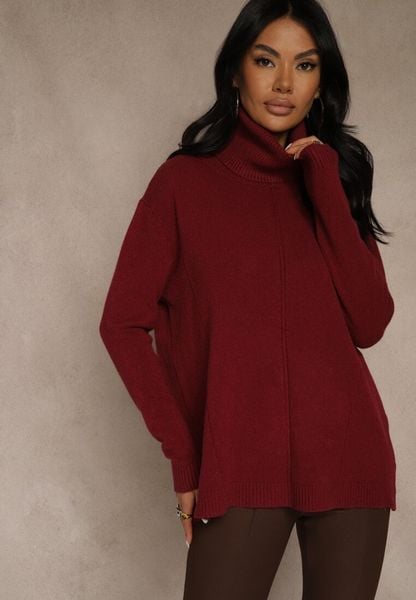 Bordowy Golf o Fasonie Klasycznego Swetra z Domieszką Kaszmiru Rorilaine. Czerwone golfy damskie Renee, uniwersalny, z aplikacjami, z kaszmiru, bez ramiączek. Za 129.99 zł.