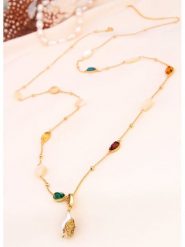 L'Atelier de Gaia Pozłacany naszyjnik z perłami i cyrkoniami - dł. 50 cm rozmiar: onesize. Białe naszyjniki damskie L'Atelier de Gaia, pozłacane. Za 104.99 zł.