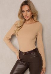 Beżowa Casualowa Bluzka z Bawełną Seavithra. Brązowe bluzki damskie Renee, l, bez wzorów, z bawełny, biznesowe, bez kołnierzyka, bez ramiączek. Za 34.99 zł.
