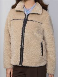 Kurtka sherpa z kołnierzem zapinana na zamek - beżowy. Brązowe kurtki damskie Sinsay, l, bez wzorów, bez kaptura. Za 139.99 zł.