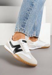 Biało-Czarne Sneakersy Tenisówki z Ozdobną Boczną Naszywką Ranilsa. Białe trampki i tenisówki damskie Born2be, z aplikacjami, z jeansu. Za 89.99 zł.