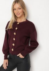 Bordowy Kardigan z Wiskozą z Ozdobnymi Napami i Bufiastymi Rękawami Acalte. Czerwone kardigany damskie Born2be, uniwersalny, bez wzorów, z dzianiny. Za 139.99 zł.